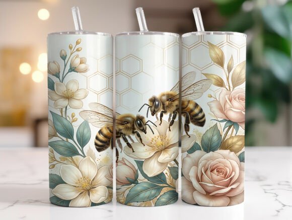 20oz Bee Honeycomb Floral Tumbler Wrap