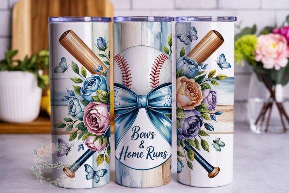 Baseball Bows Floral 20oz Tumbler Wrap