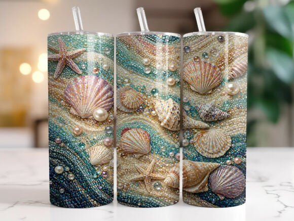 Beaded Ocean Seashell 20oz Tumbler Wrap