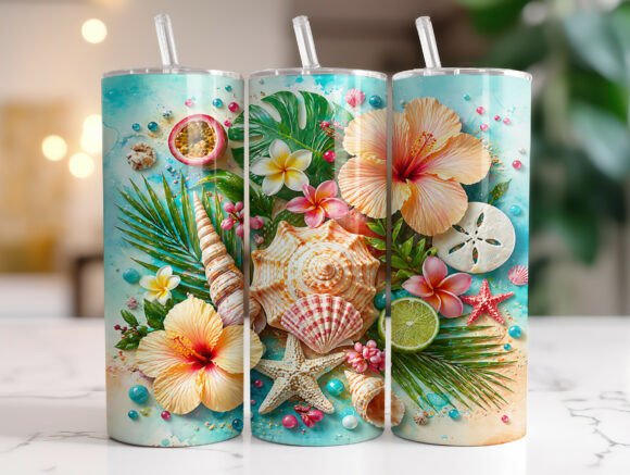 Coastal Summer Seashell Starfish Tumbler