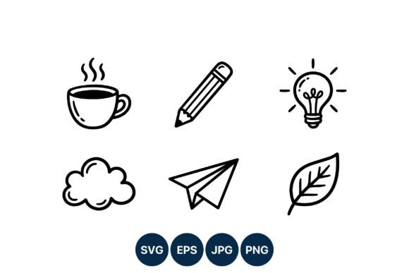 Coffee Cup Pencil Bulb Cloud Plane Leaf