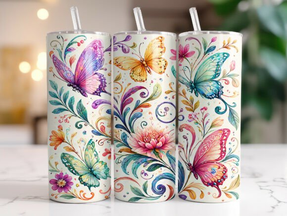 Colorful Butterfly Floral 20oz Tumbler