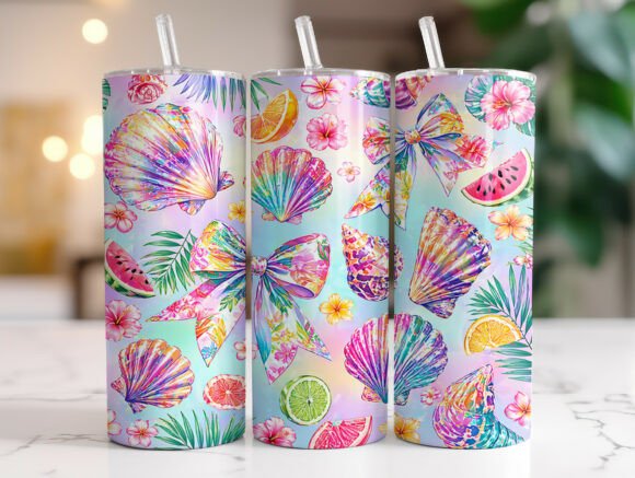 Colorful Seashell Citrus Summer Tumbler
