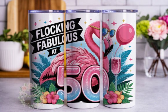 Fabulous 50th Flamingo Tumbler Wrap