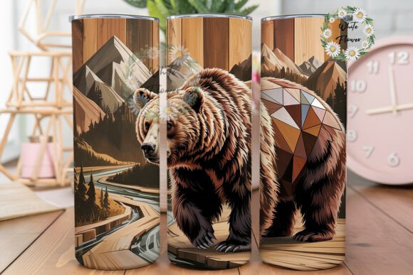 Geometric Bear Wood Grain 20oz Tumbler