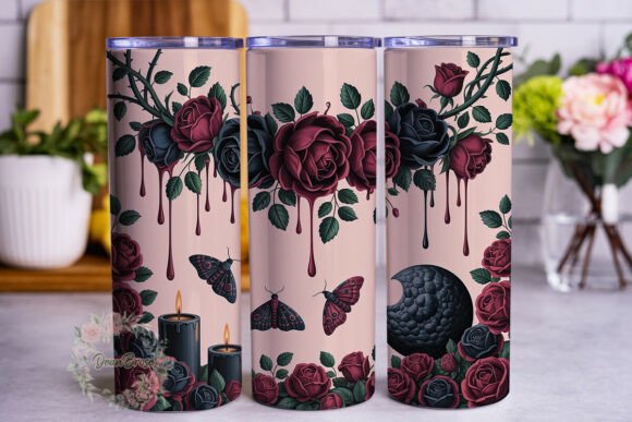 Gothic Roses Moth 20oz Tumbler Wrap