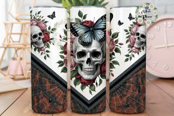 Gothic Skull Rose Spiderweb Tumbler Wrap