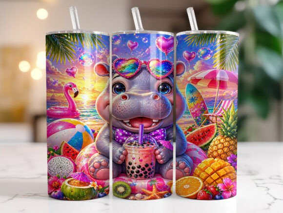 Hippo Tropical Fruit Beach Tumbler Wrap