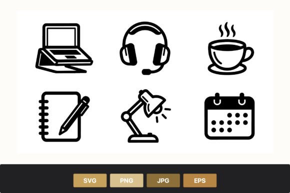Laptop Headset Coffee Cup Notebook Lamp