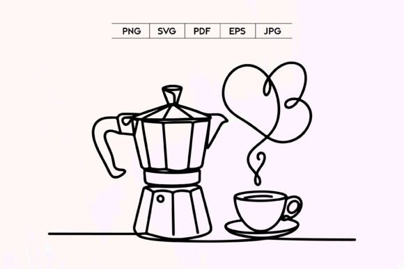 Moka Pot and Coffee Cup Line Art Design