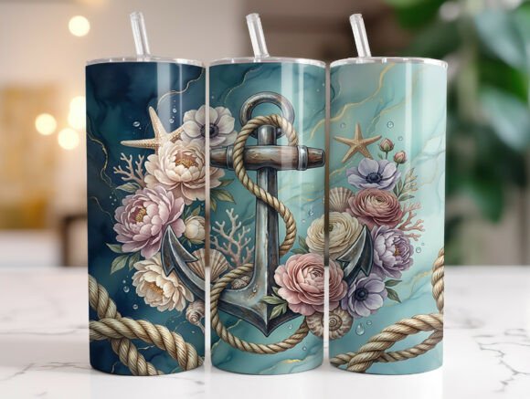 Nautical Anchor Floral 20oz Tumbler Wrap