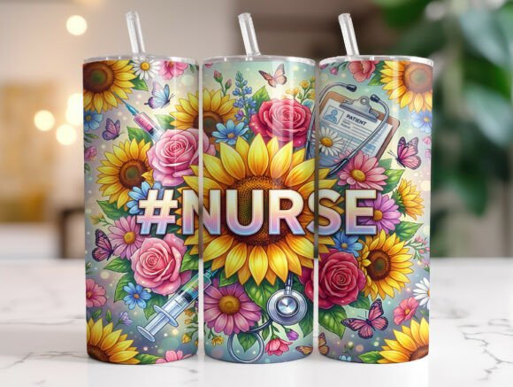 Nurse Sunflower Floral 20oz Tumbler Wrap
