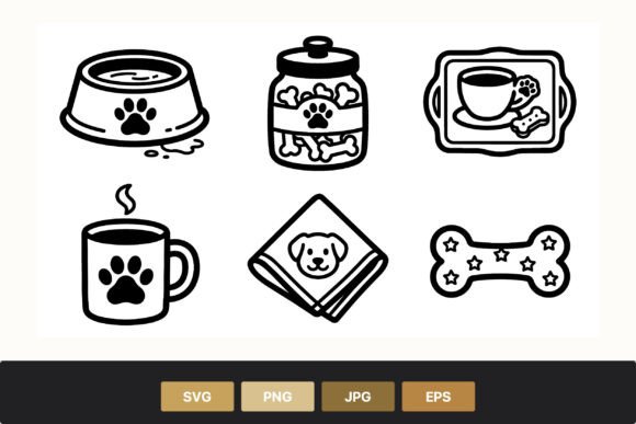 Pet Bowl Cup Jar Napkin Bone Icon Set