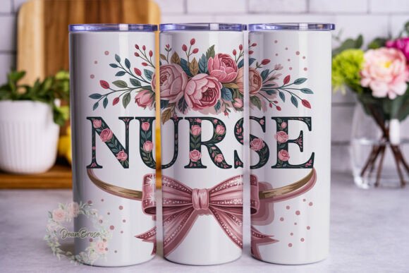 Pink Glitter Bow Nurse 20oz Tumbler Wrap