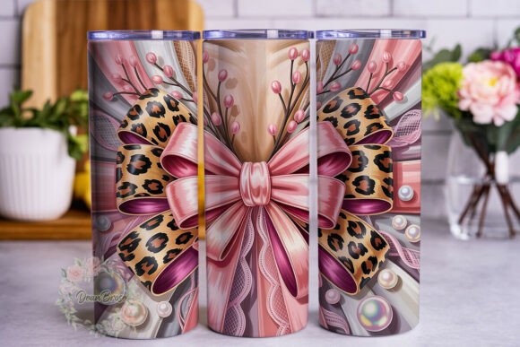 Pink Leopard Bow 20oz Tumbler Wrap