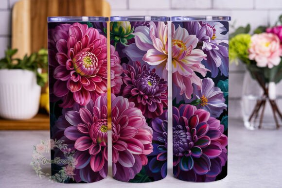 Pink Purple Dahlia Floral 20oz Tumbler
