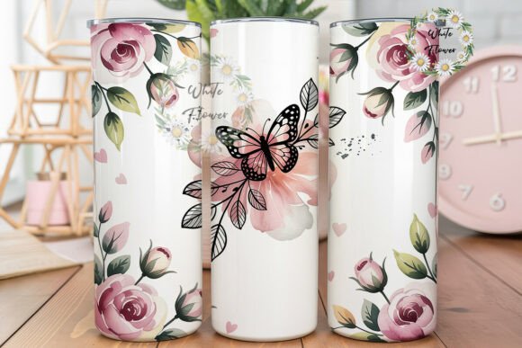 Pink Rose Butterfly Quote Tumbler Wrap