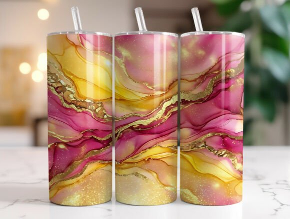 Pink Yellow Alcohol Ink 20oz Tumbler PNG