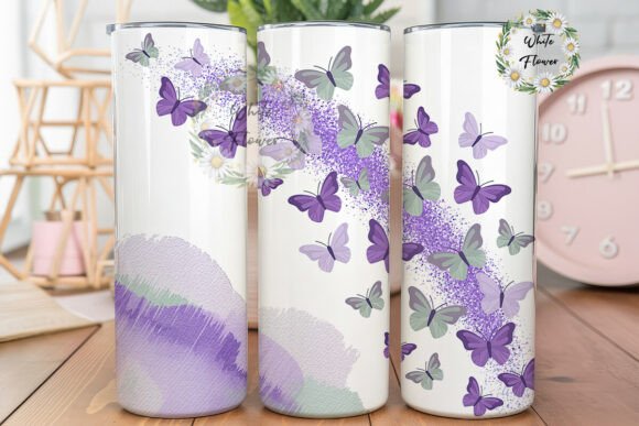 Purple Butterflies Glitter 20oz Tumbler