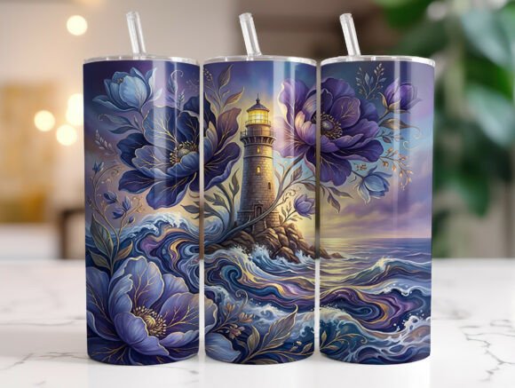 Purple Floral Lighthouse 20oz Tumbler