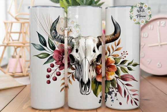 Rustic Floral Bull Skull 20oz Tumbler