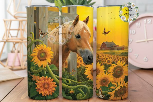 Rustic Horse Sunflower Barn Tumbler Wrap