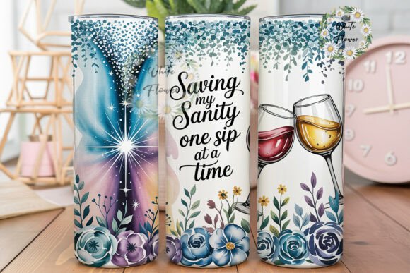 Saving Sanity Wine Floral 20oz Tumbler