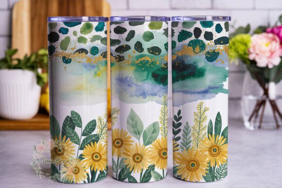 Sunflower Teal Spots Watercolor Tumbler