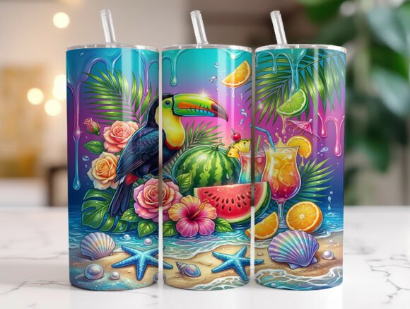 Tropical Toucan Fruit Beach Tumbler Wrap