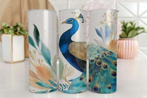 Watercolor Peacock Tumbler Wrap Floral